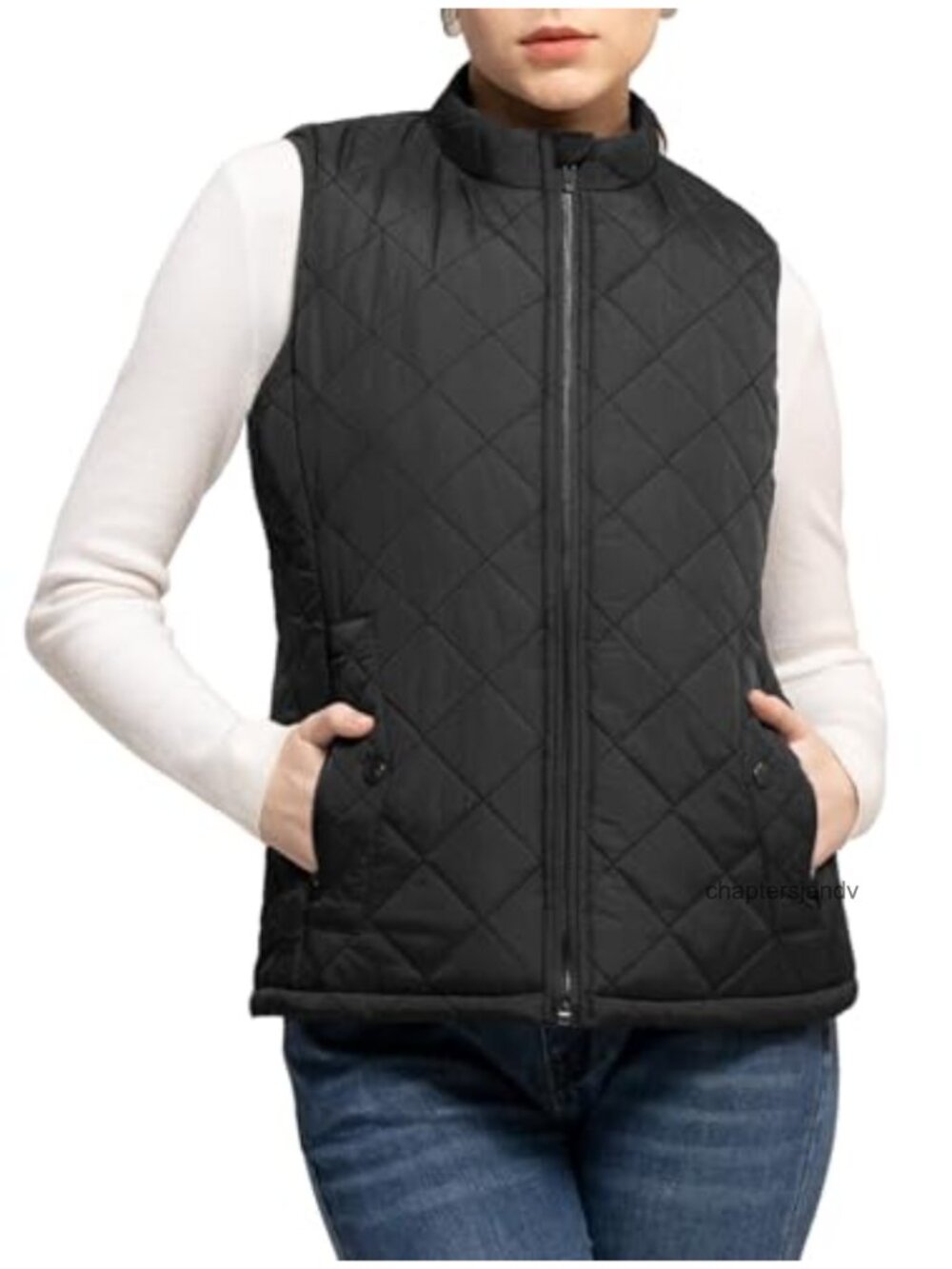Quilted Puffer Vest Water-Resistant Zip Pockets